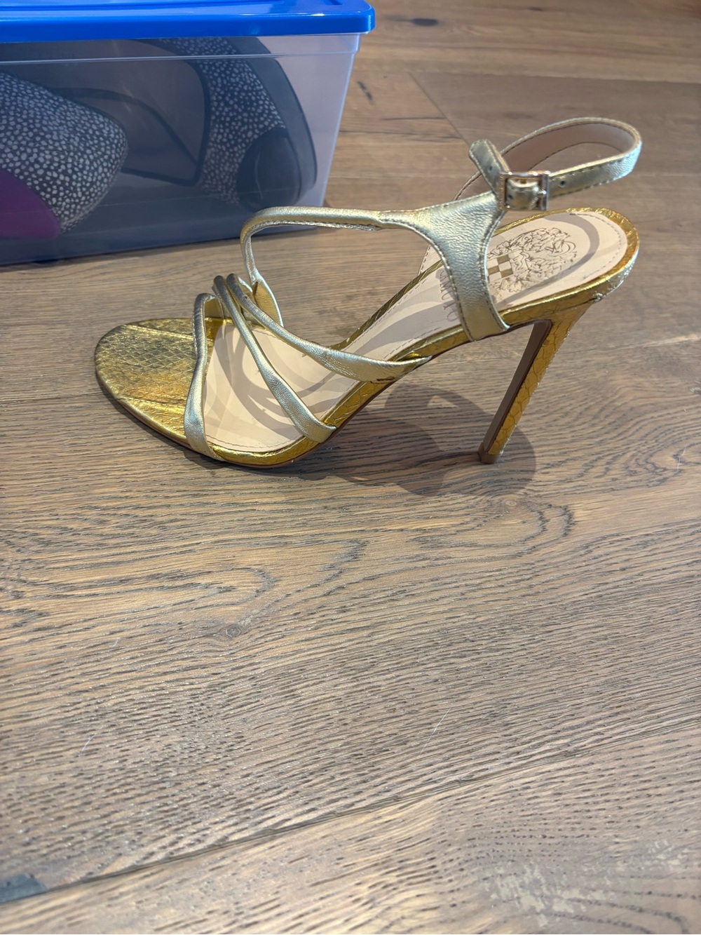 Vince Camuto Metallic Gold Strappy Stiletto Sandals
